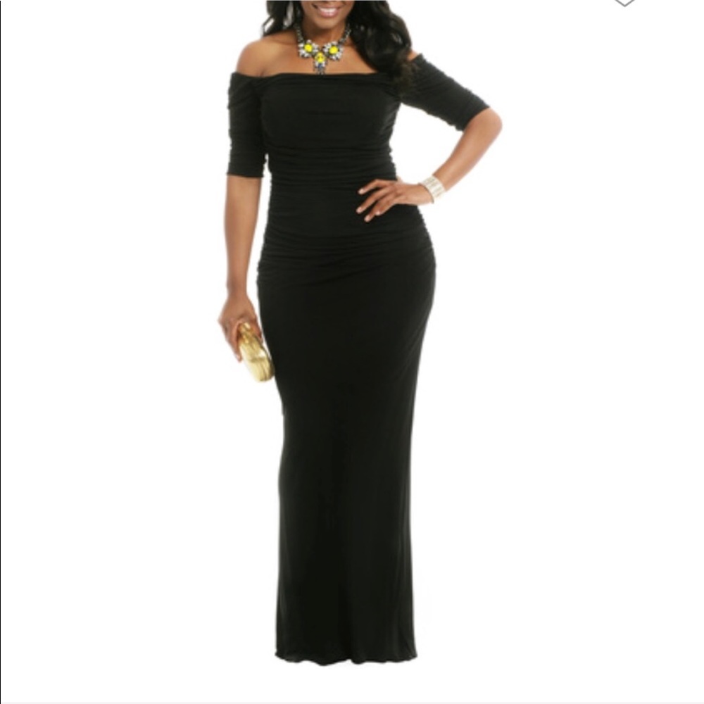 Badgley Mischka Black Ruched Gown